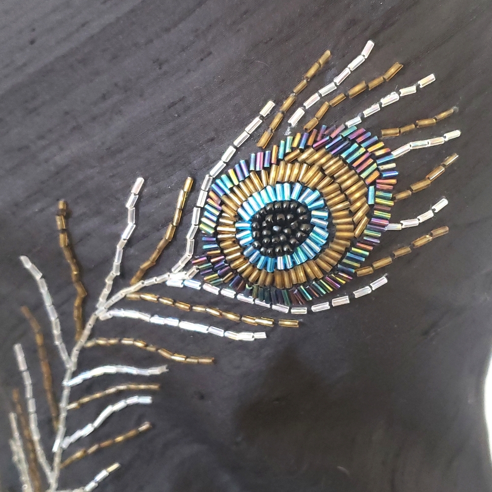 Vintage Luxe Beaded Black Silk Camisole – Peacock Feather Artistry - Picture 11 of 14